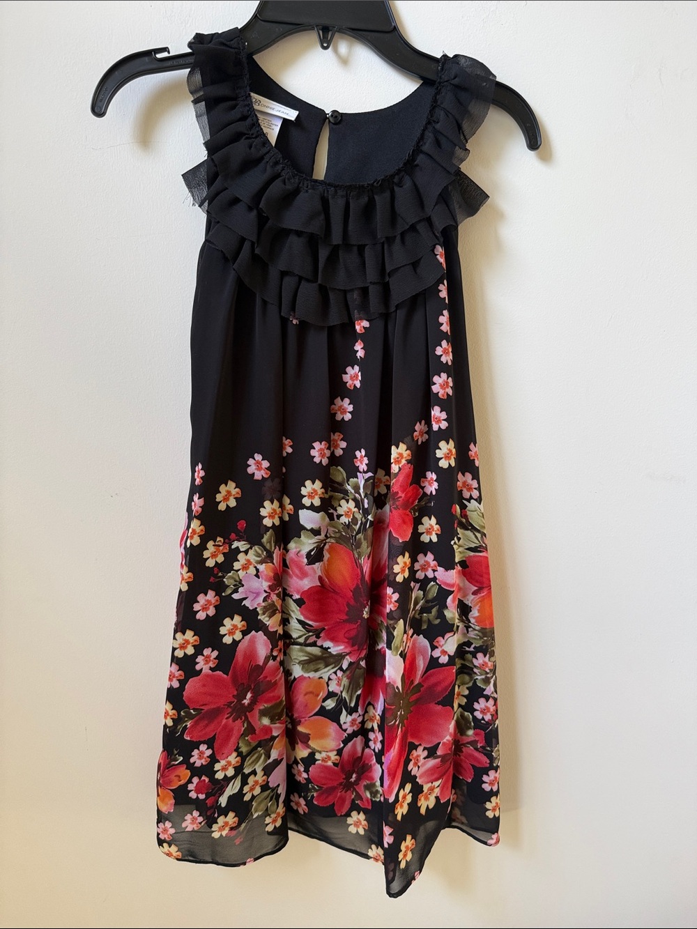 Bonnie Jean Black Floral Border Ruffle Dress Girls Size 10